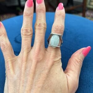 Vintage Lu Guer Sterling Silver Aquamarine Colored Stone Ring - Size 8